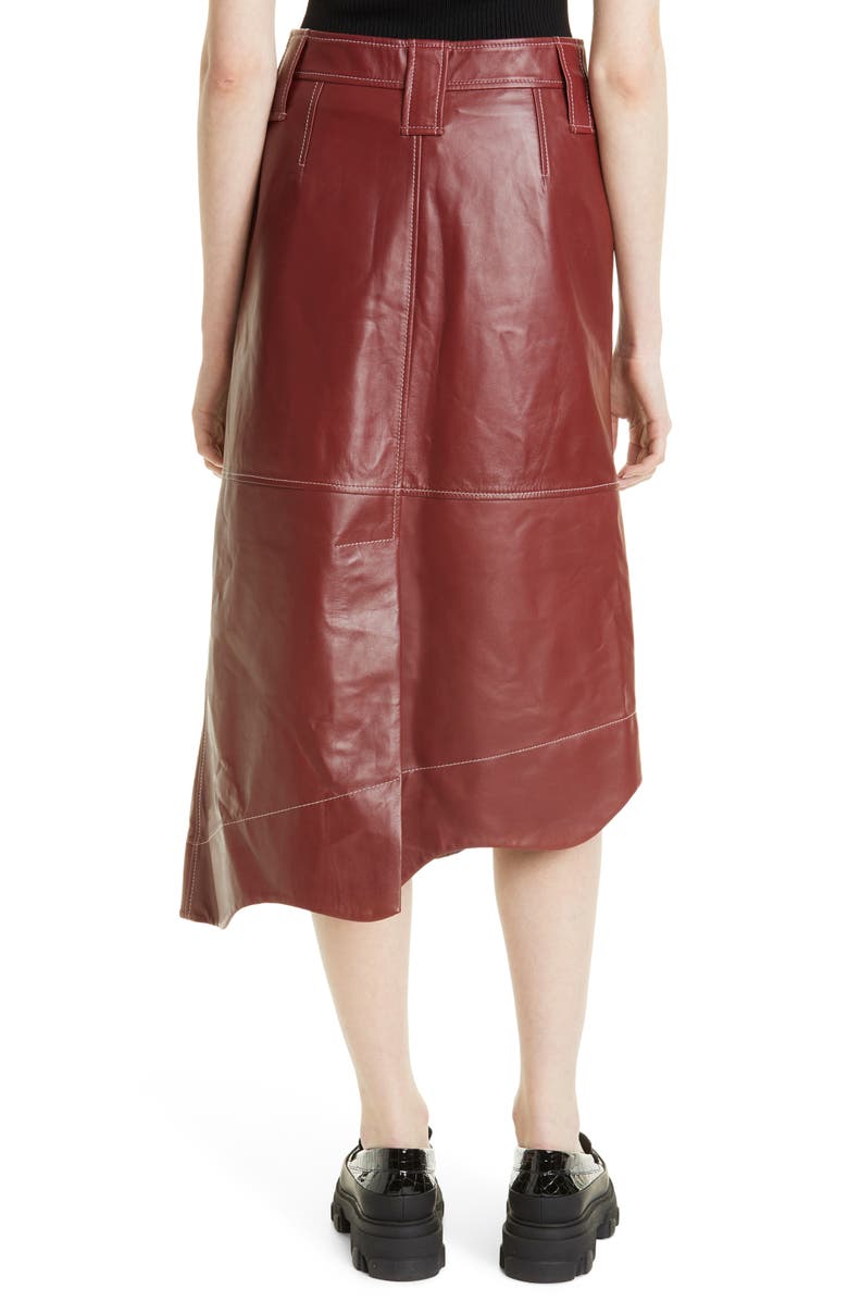 Ganni Asymmetric Leather Skirt, Alternate, color,