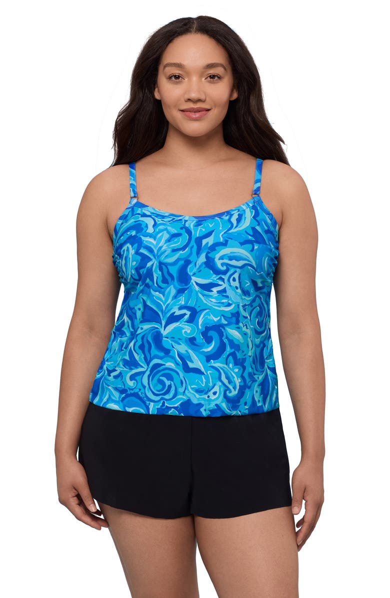 Trimshaper Farrah Scoopneck Swim Romper with Pockets, Main, color, Tumbled Paisley
