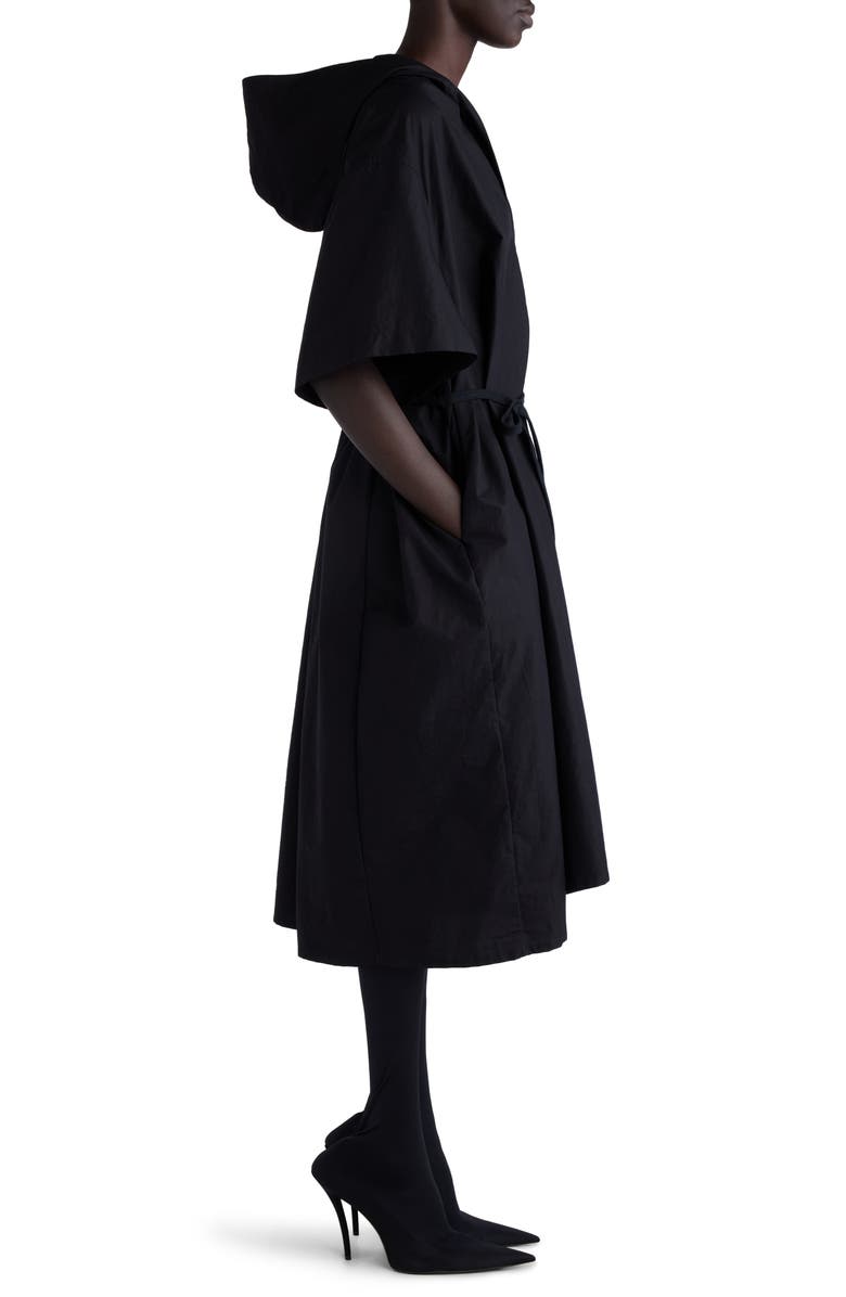 Balenciaga Hooded Cotton Poplin Midi Dress, Alternate, color, Black