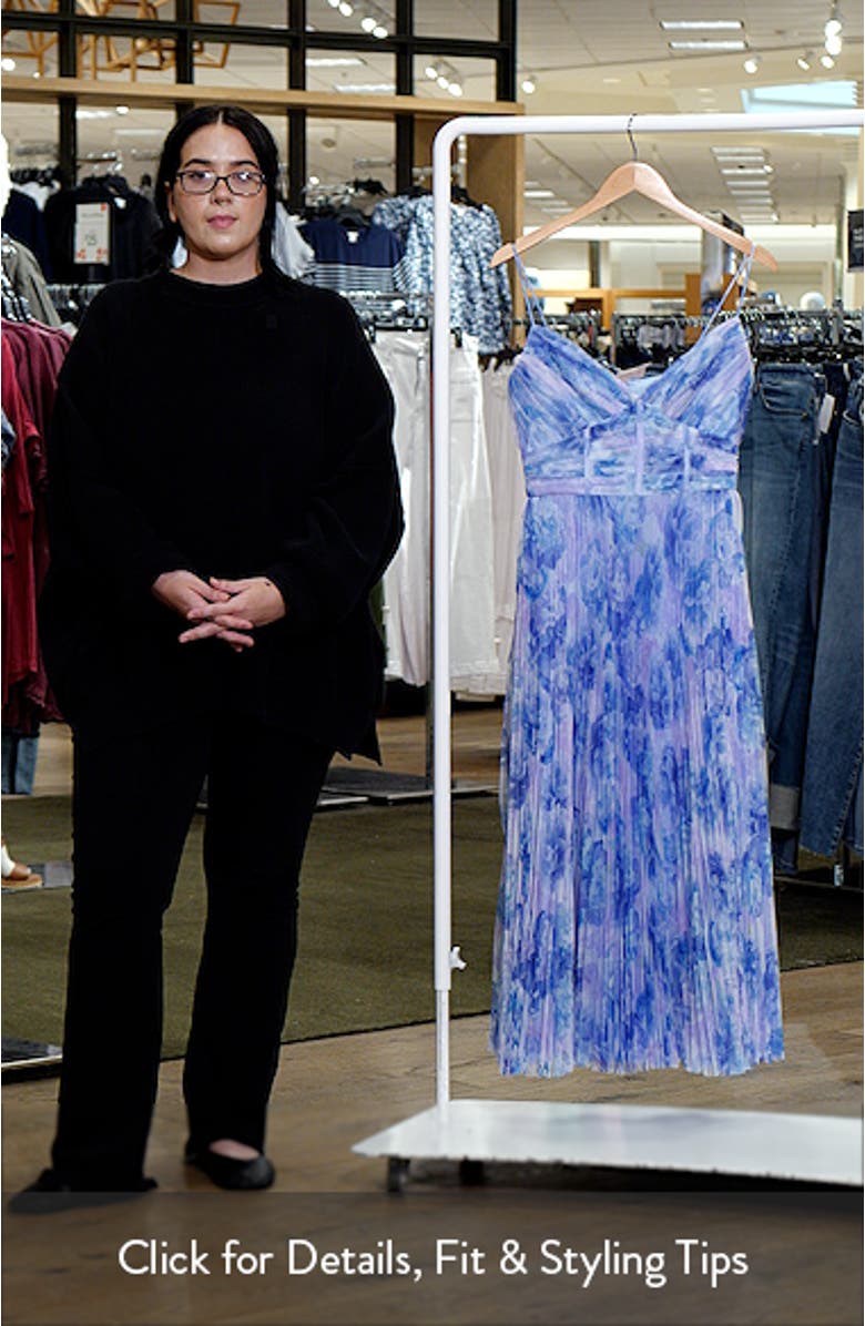 Floral Print Corset Bodice Pleated Tulle Midi Cocktail Dress, sales video thumbnail