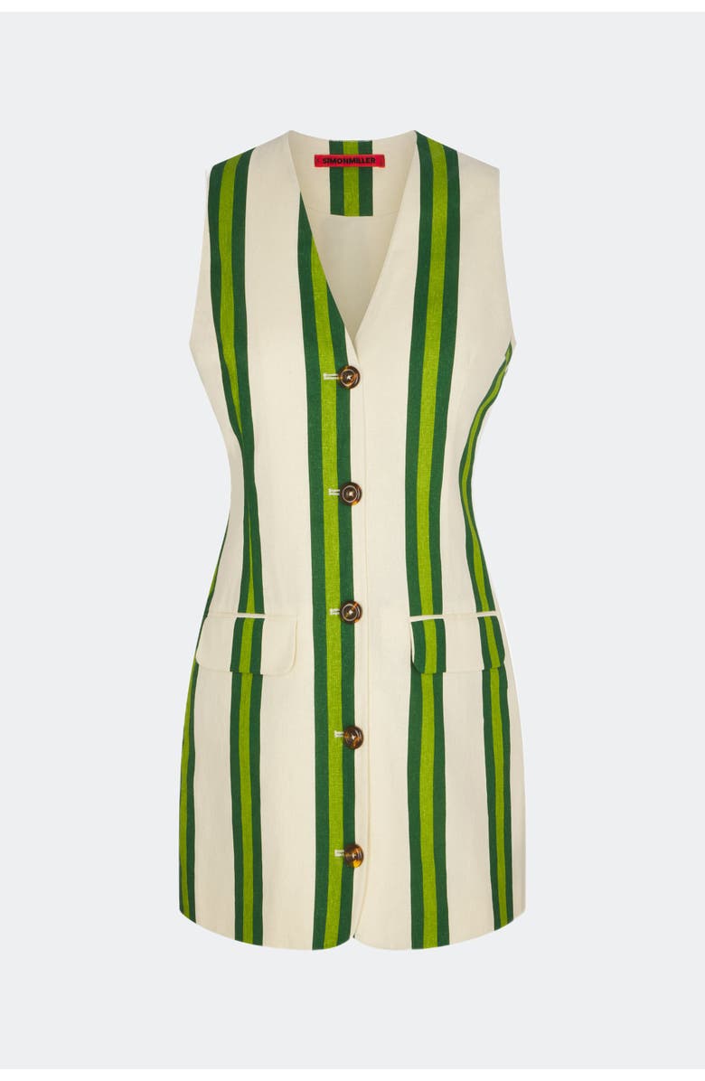 SIMONMILLER Carob Printed Linen Mini Dress, Alternate, color, Cream/Green Stripe