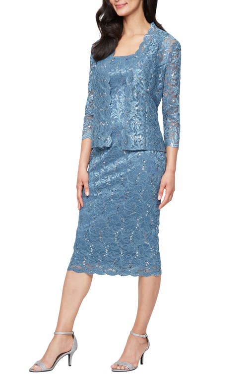 Sl Fashions Lace Dress & Jacket Two-piece Set In Blue