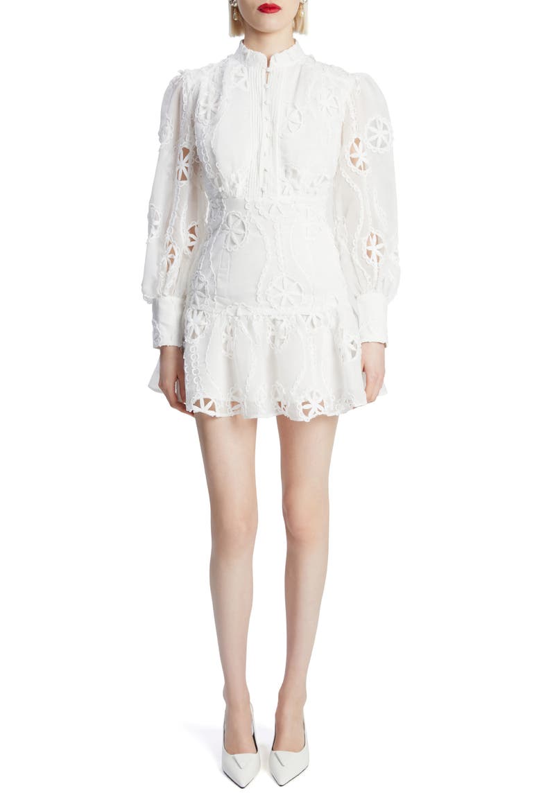 Remy Long Sleeve Floral Lace Minidress, Main, color, ORCHID WHITE