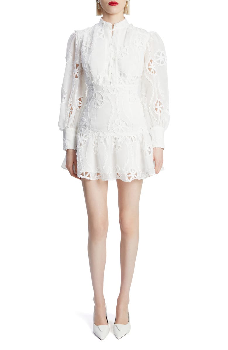Bardot Remy Long Sleeve Floral Lace Minidress, Main, color, Orchid White