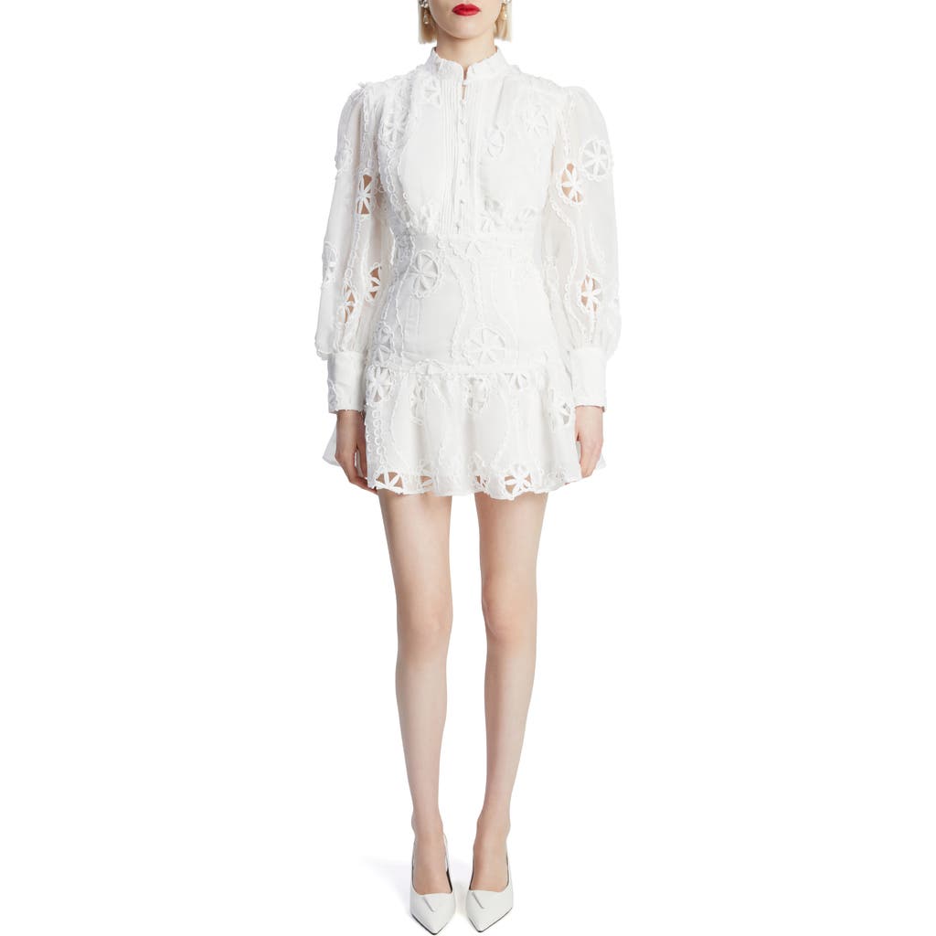 Bardot Remy Long Sleeve Floral Lace Minidress In Orchid White