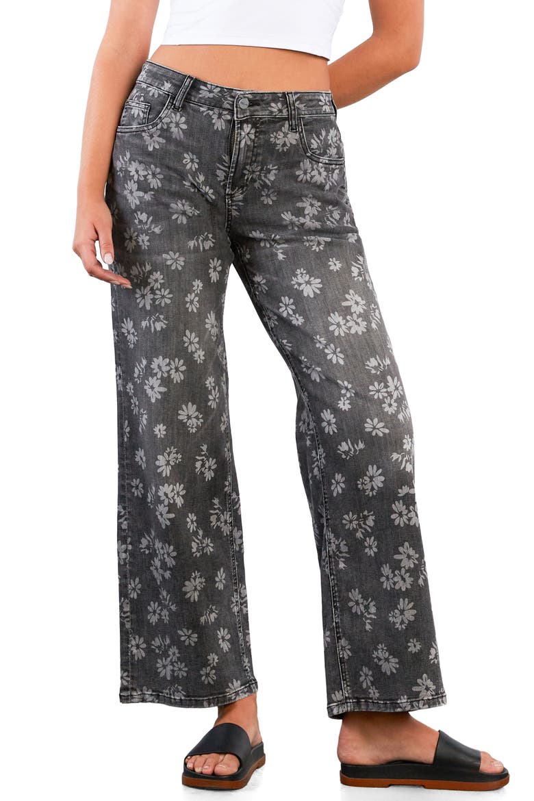 Floral Wide Leg Jeans, Main, color, GREY FLORAL DENIM