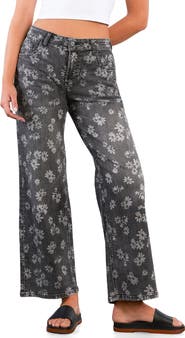 HINT OF BLU Floral Wide Leg Jeans