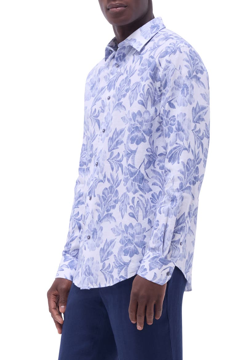 Julian Shaped Fit Linen Blend Button-Up Shirt, Alternate, color, COBALT
