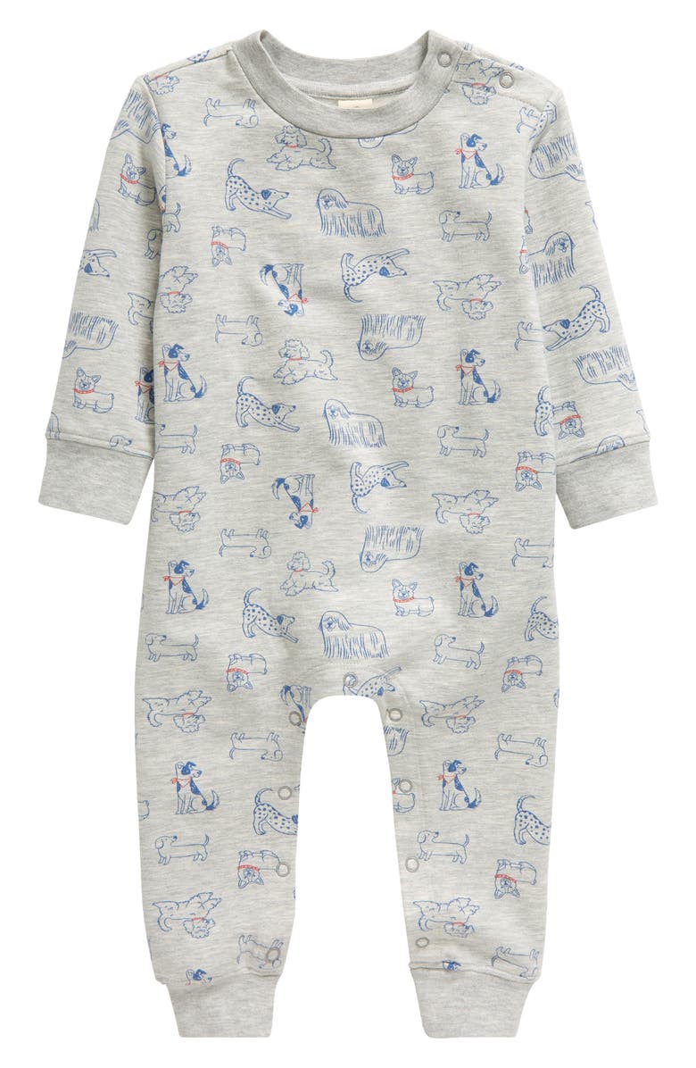 Tucker + Tate Puppy Pals Fleece Sweatshirt Romper, Main, color, 