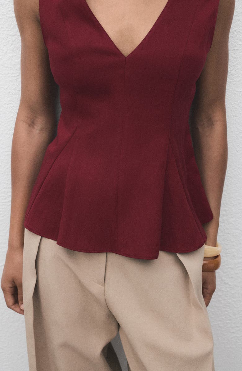 MANGO Sleeveless Peplum Top, Alternate, color, Burgundy