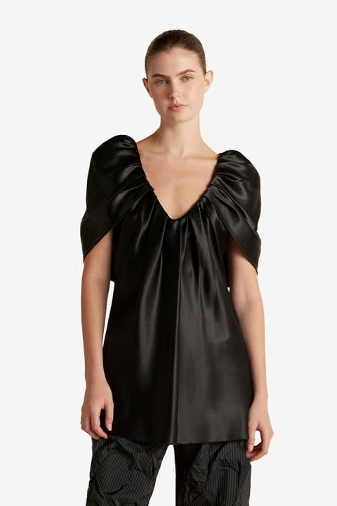 Satin Top with Draped Neckline