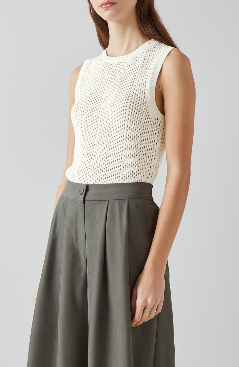 LK Bennett Ava Open Stitch Sleeveless Cotton Blend Sweater, Alternate, color, White