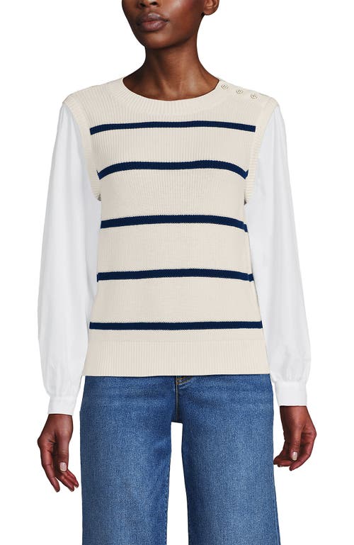 LANDS' END LANDS' END DRIFTER SHAKER BUTTON SHOULDER SWEATER VEST WITH POPLIN SLEEVES