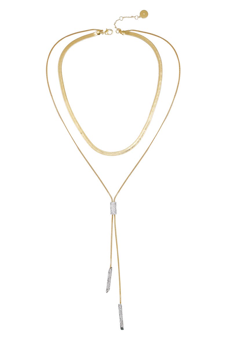 Two- Layered Lariat Necklace, Main, color, 14K Gold Plated