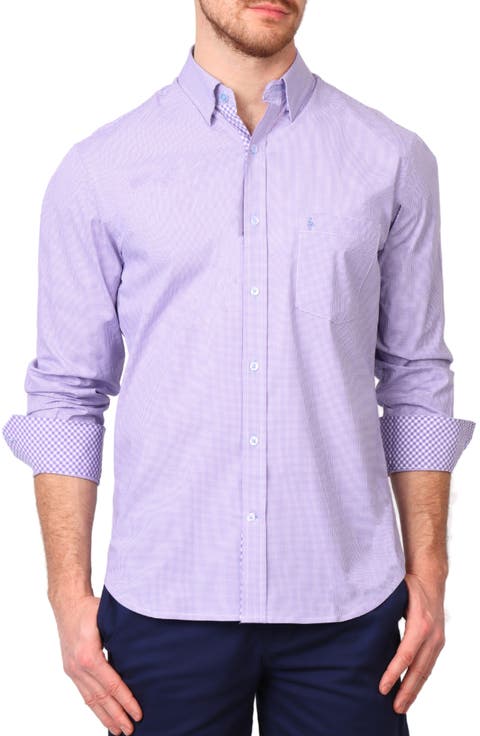 Micro Gingham Stretch Cotton Button-Up Shirt