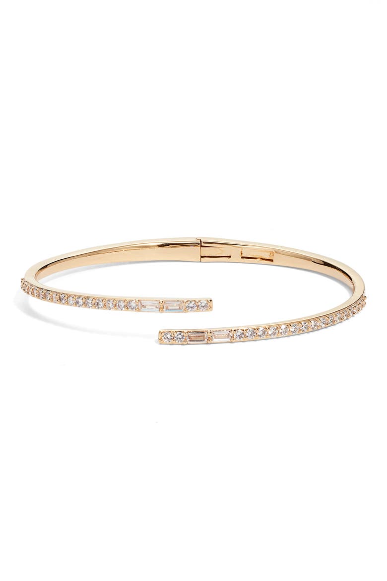 Cubic Zirconia Overlap Cuff Bracelet, Main, color, CLEAR- GOLD