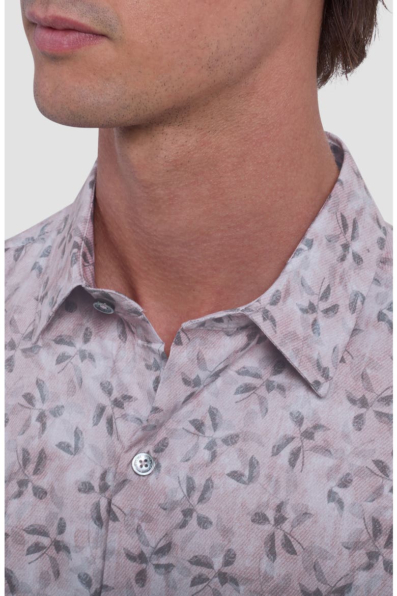 Julian Shaped Fit Leaf Print Button-Up Shirt, Alternate, color, WOOD ROSE