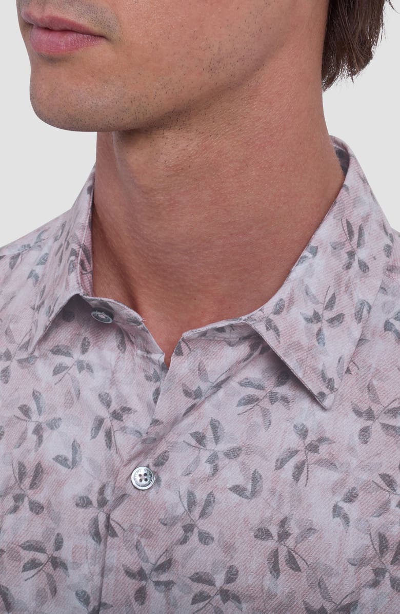 Bugatchi Julian Shaped Fit Leaf Print Button-Up Shirt, Alternate, color, Wood Rose