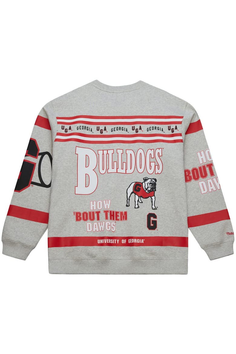 Men's Mitchell & Ness Heather Gray Georgia Bulldogs All Over Print Sweatshirt, Alternate, color, Heather Gray