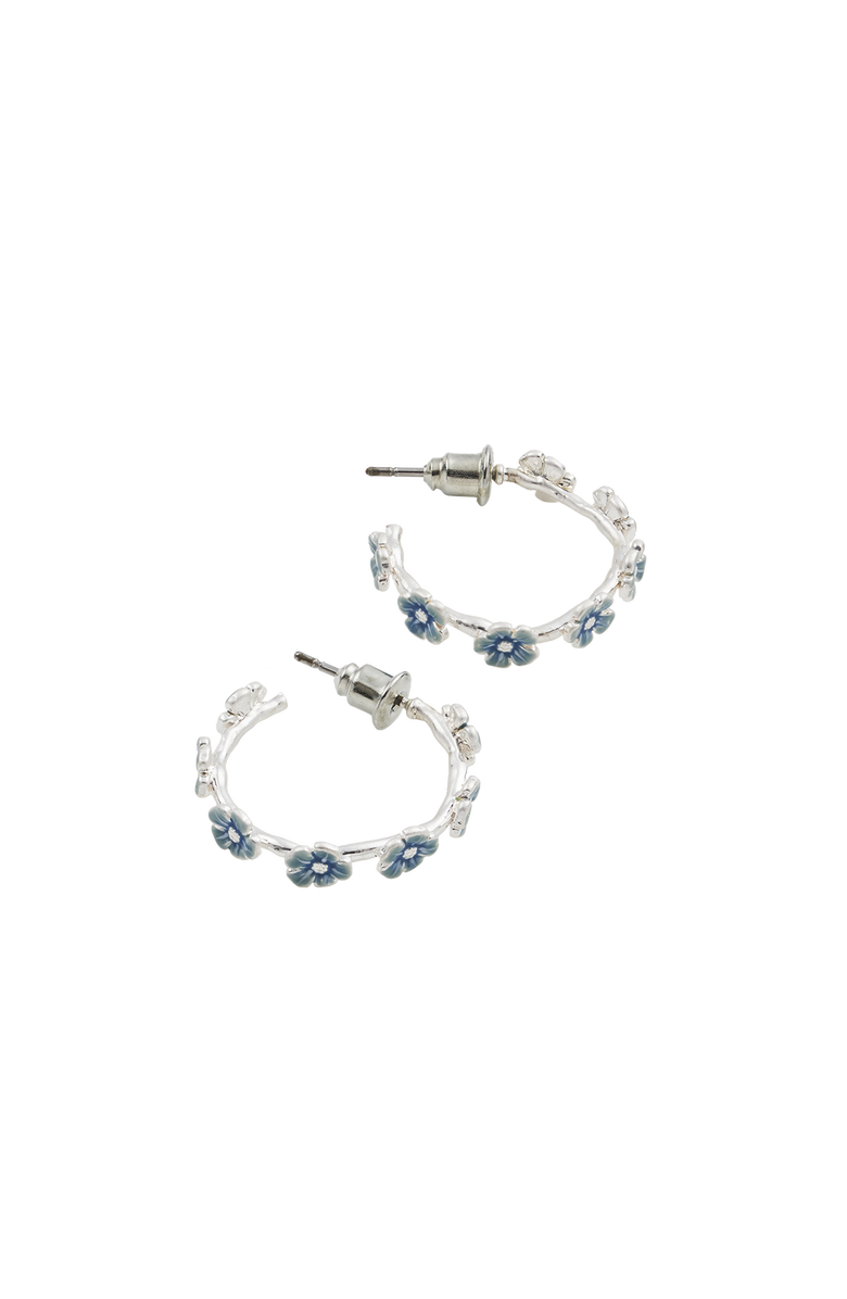 Fable England Forget-Me-Not Stud Hoop Earrings Silver, Alternate, color, Blue & Silver