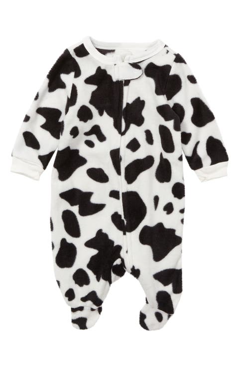 LEVERET Cow Print Fleece Footie