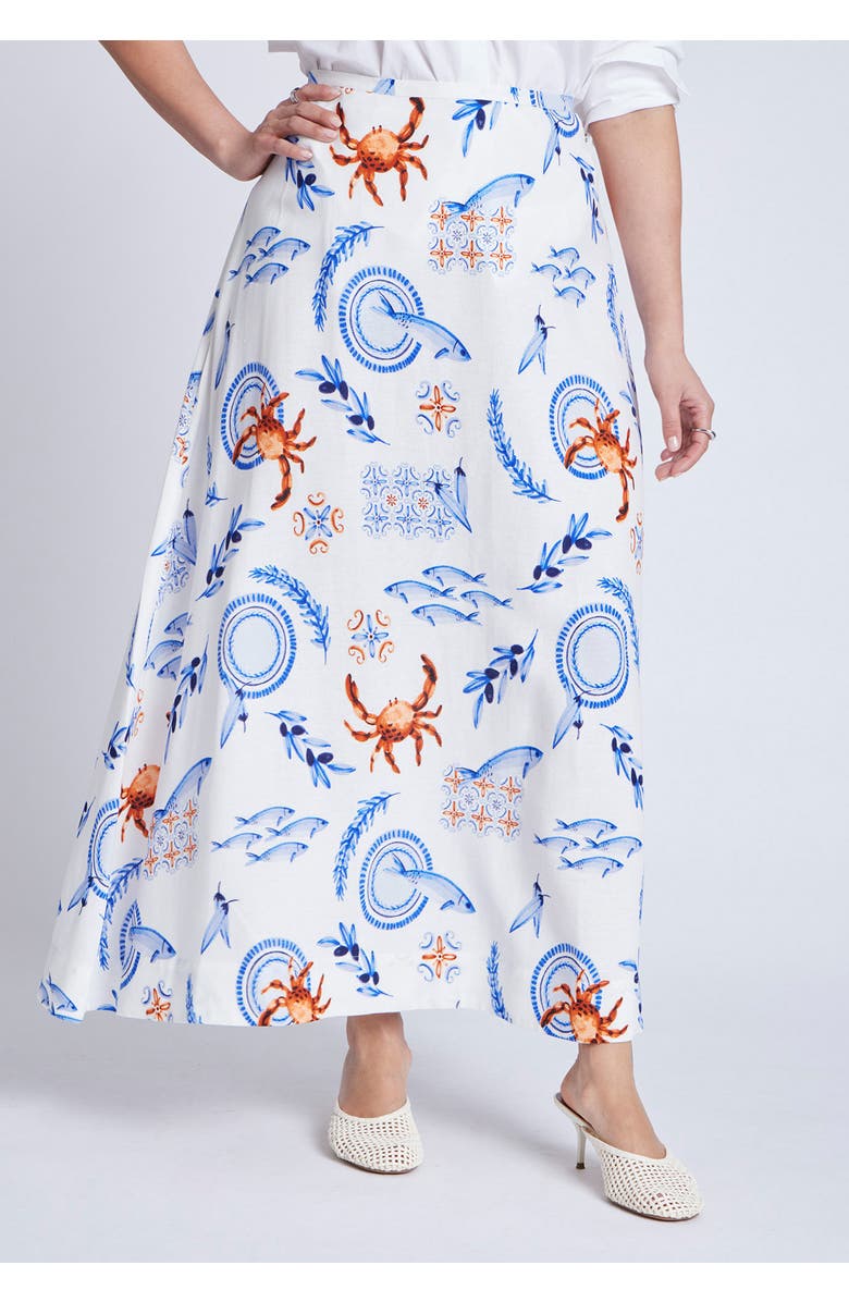 ELOQUII Printed Full Skirt, Alternate, color, Seaside