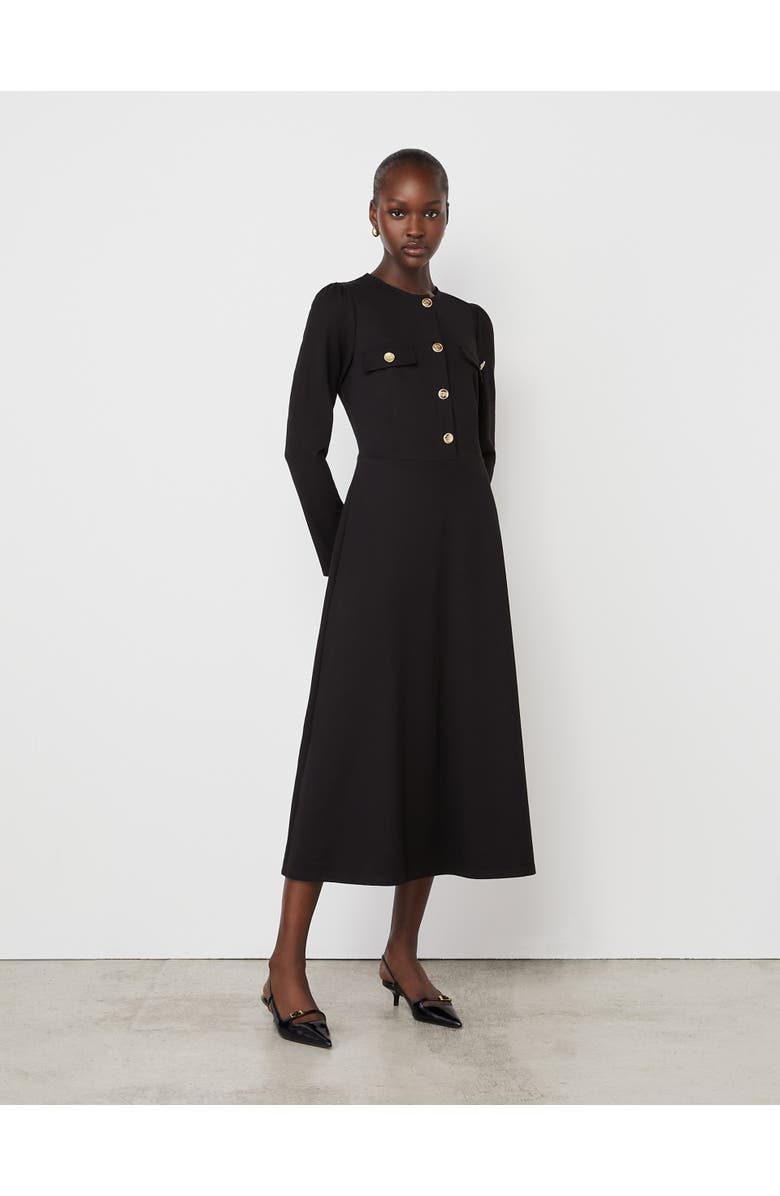 Finery London Gilly Ponte Jersey Midi Dress, Main, color, Black
