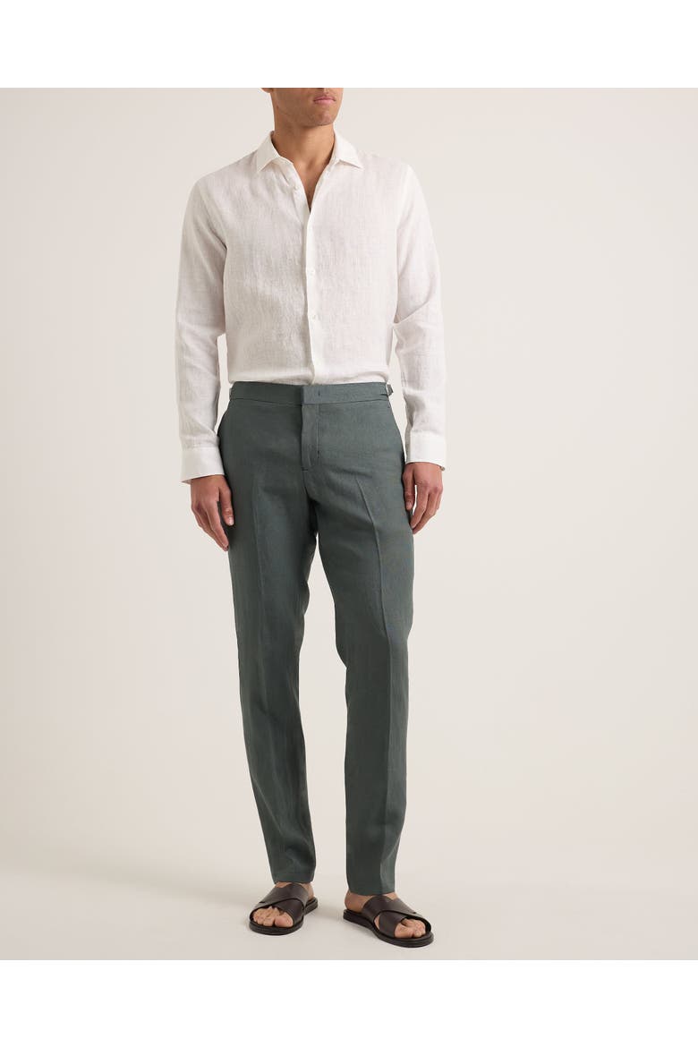 Justin Lino Relaxed Fit Classic Collar Italian Linen Shirt, Main, color, White