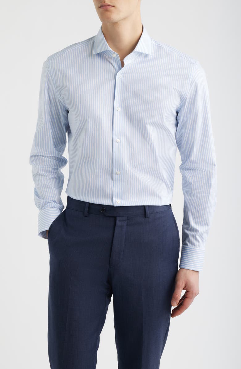 BOSS Hank Slim Fit Stripe Stretch Cotton Dress Shirt, Main, color, Light/ Pastel Blue