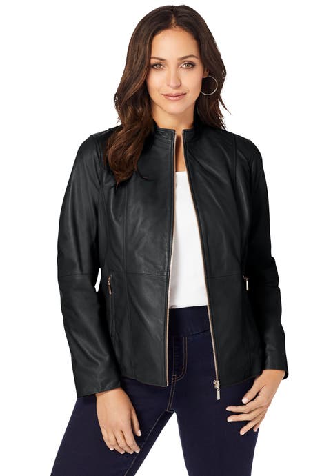 Zip Front Leather Jacket (Plus)
