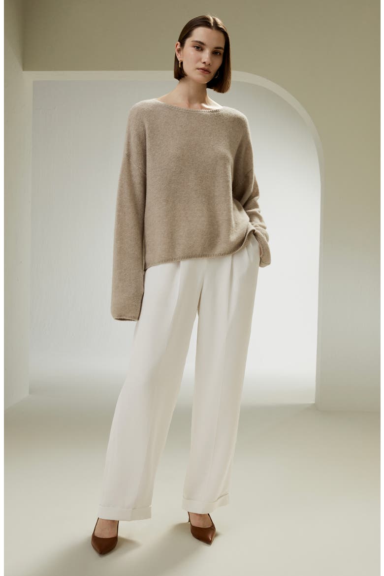 Women's Relaxed Fit Drop-Shoulder Silk Cashmere Blend Sweatshirt, Alternate, color, Brown