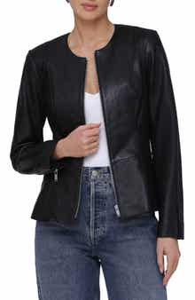 Bagatelle Genuine Leather Zip Front Peplum Jacket