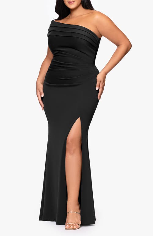 Xscape Evenings Pleated One-shoulder Mermaid Gown In Black