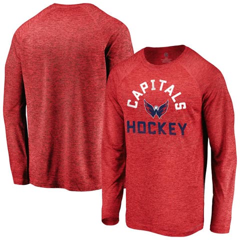 Men's Fanatics Athletic Red Washington Capitals Iconic Striated Breezer Raglan Long Sleeve T-Shirt