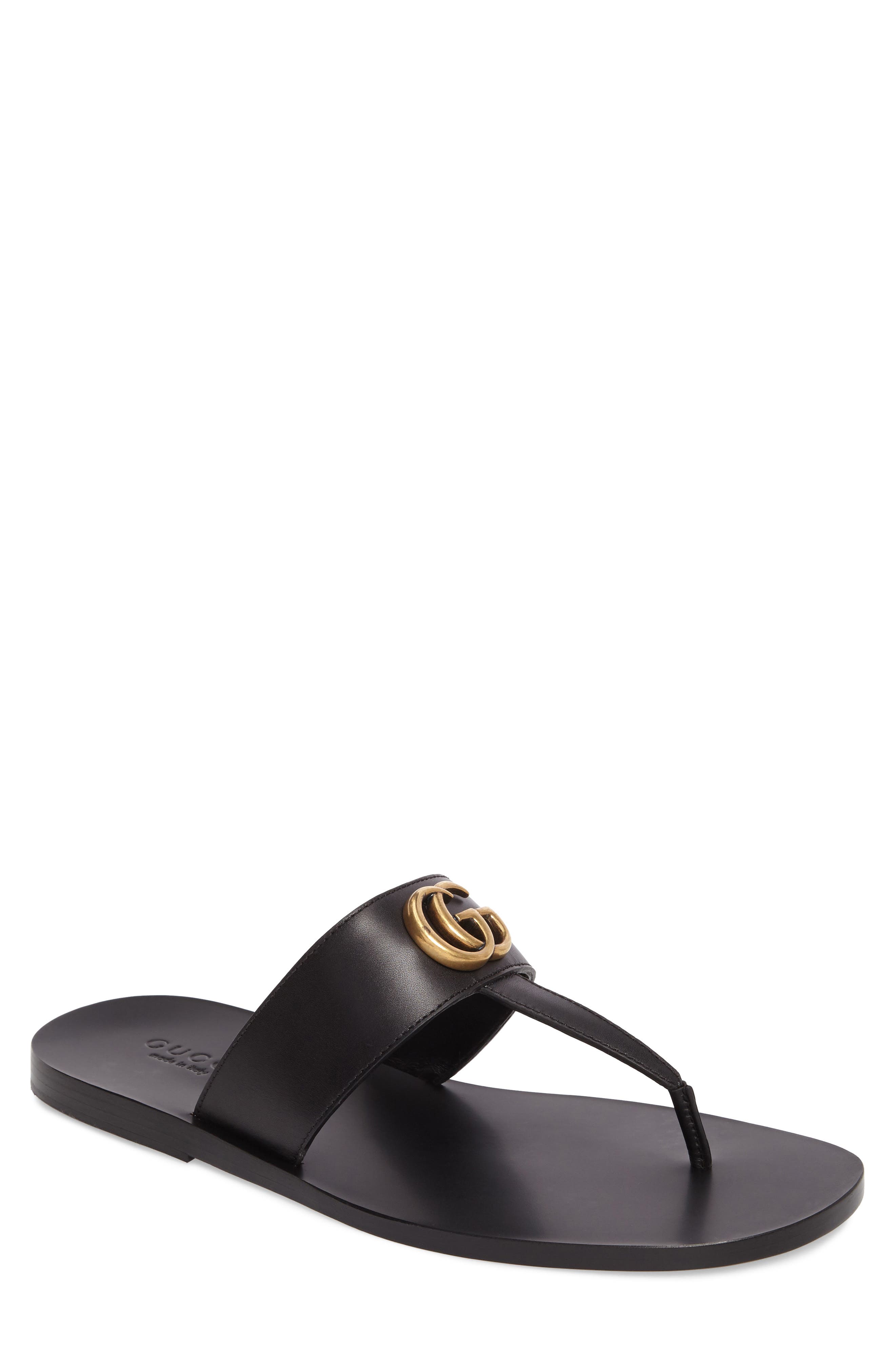Gucci Marmont Double G Leather Thong Sandal, Main, color, 