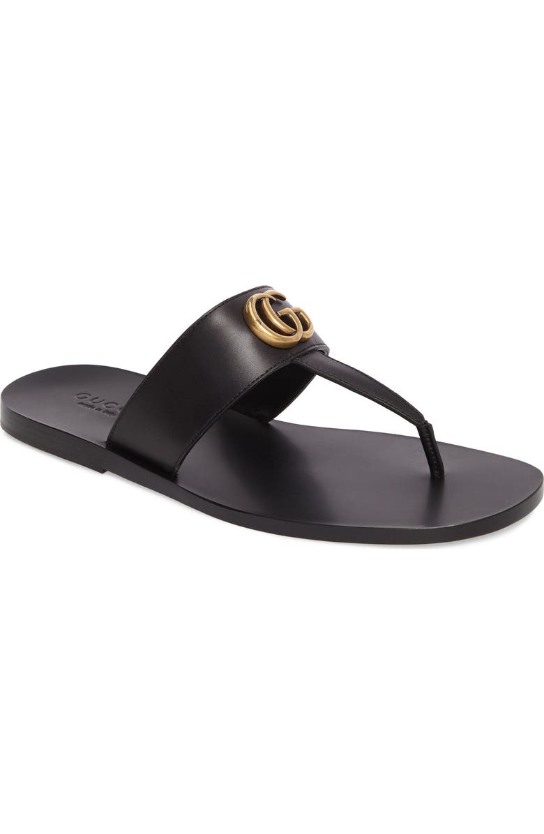 Gucci Marmont Double G Leather Thong Sandal, Main, color,