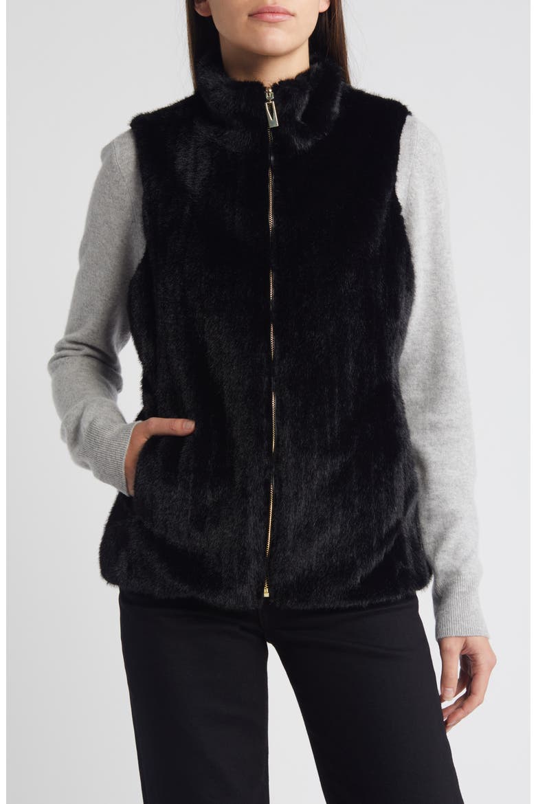 Reversible Faux Fur Vest, Main, color, BLACK
