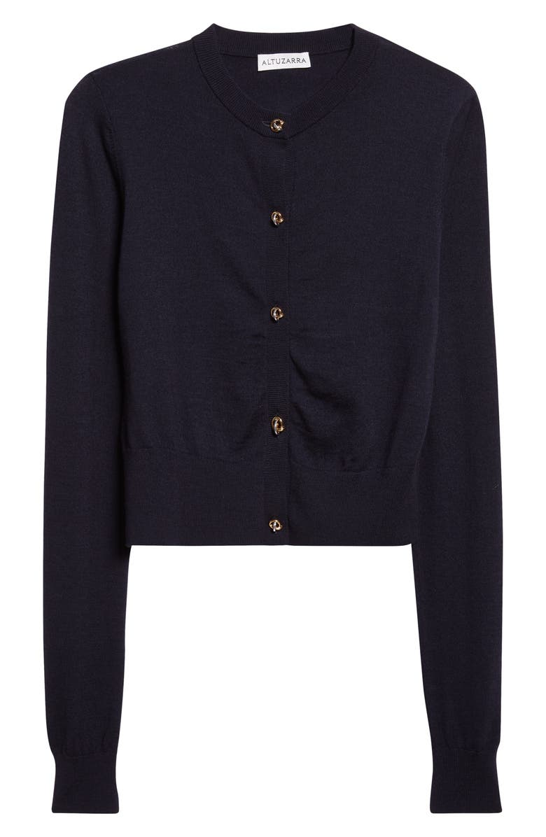 Altuzarra Arlette Merino Wool Blend Cardigan, Alternate, color, Navy