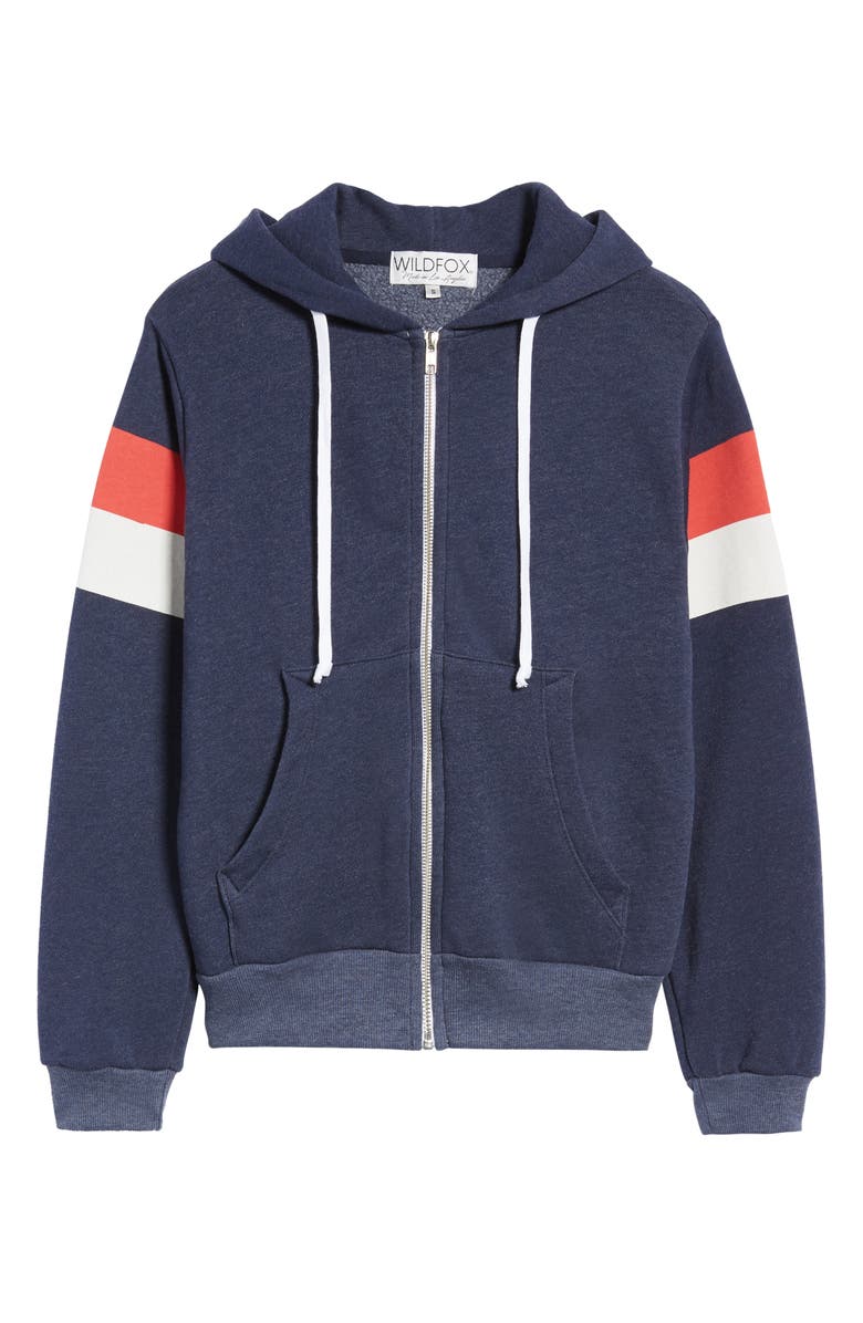 Wildfox Regan Varsity Stripe Zip Hoodie, Alternate, color, 