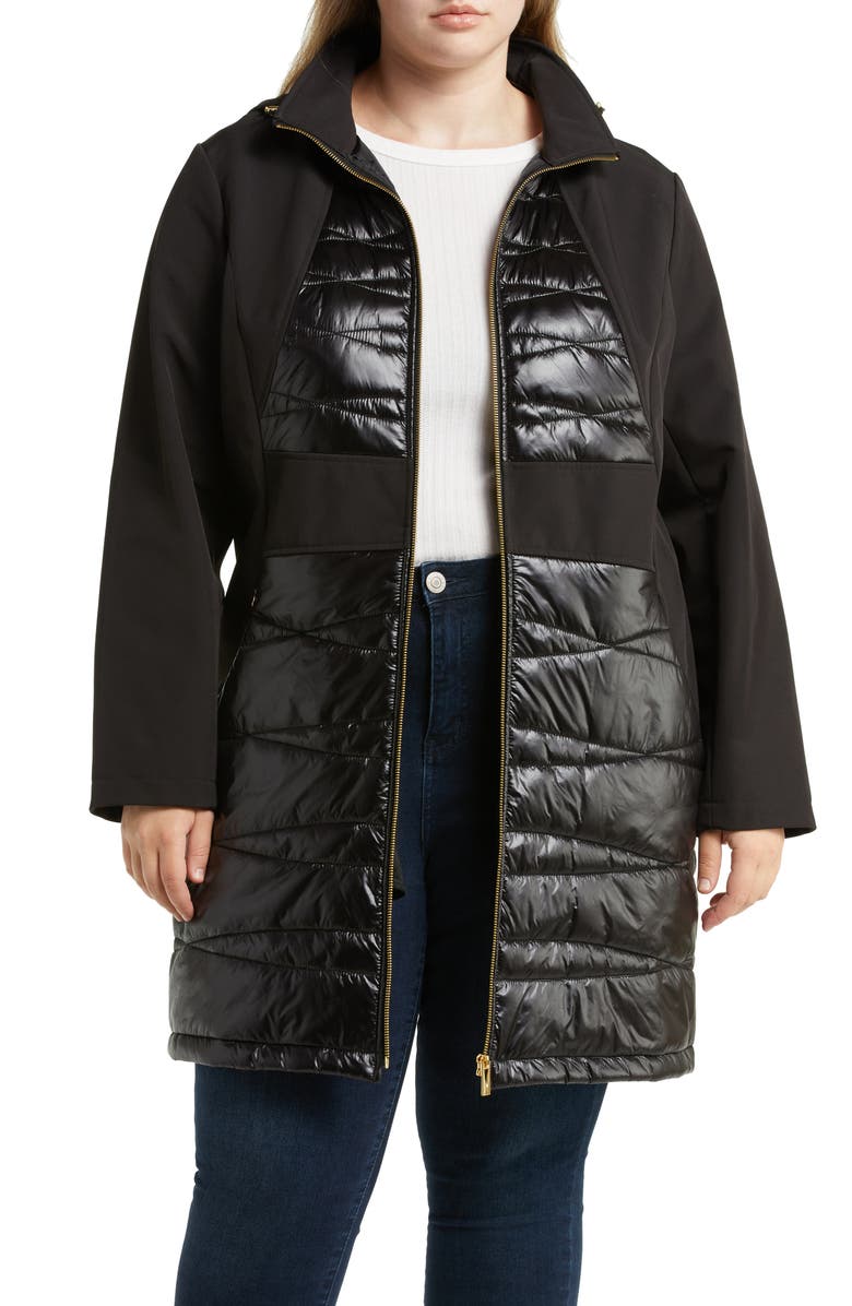 Via Spiga Mixed Media Water Repellent Longline Coat, Main, color,