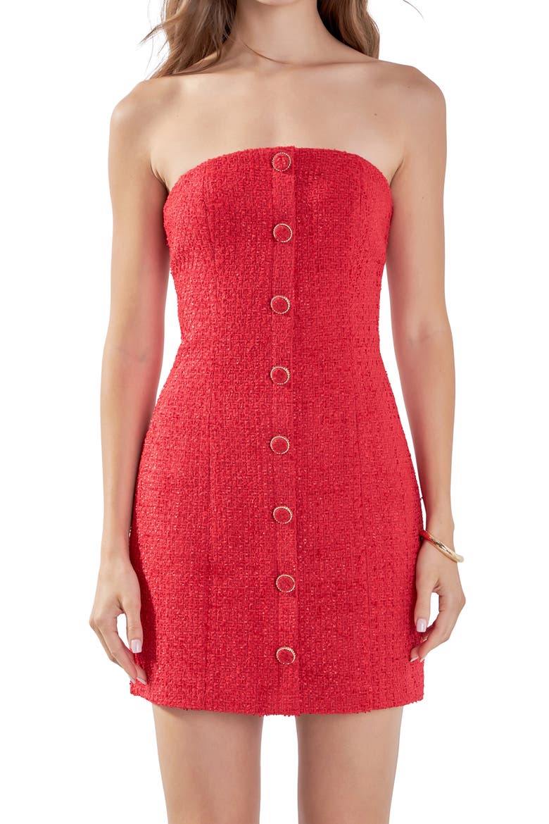 Strapless Tweed Sheath Minidress, Alternate, color, RED