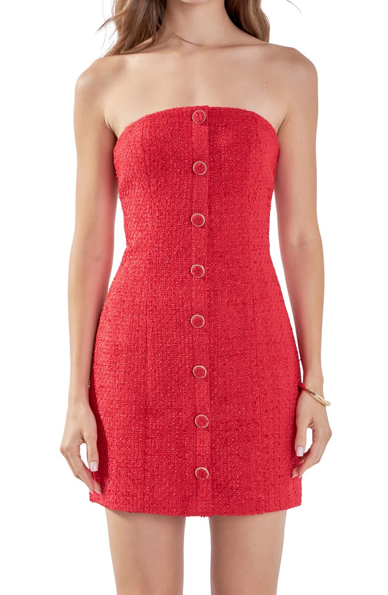 Endless Rose Strapless Tweed Sheath Minidress, Alternate, color, Red