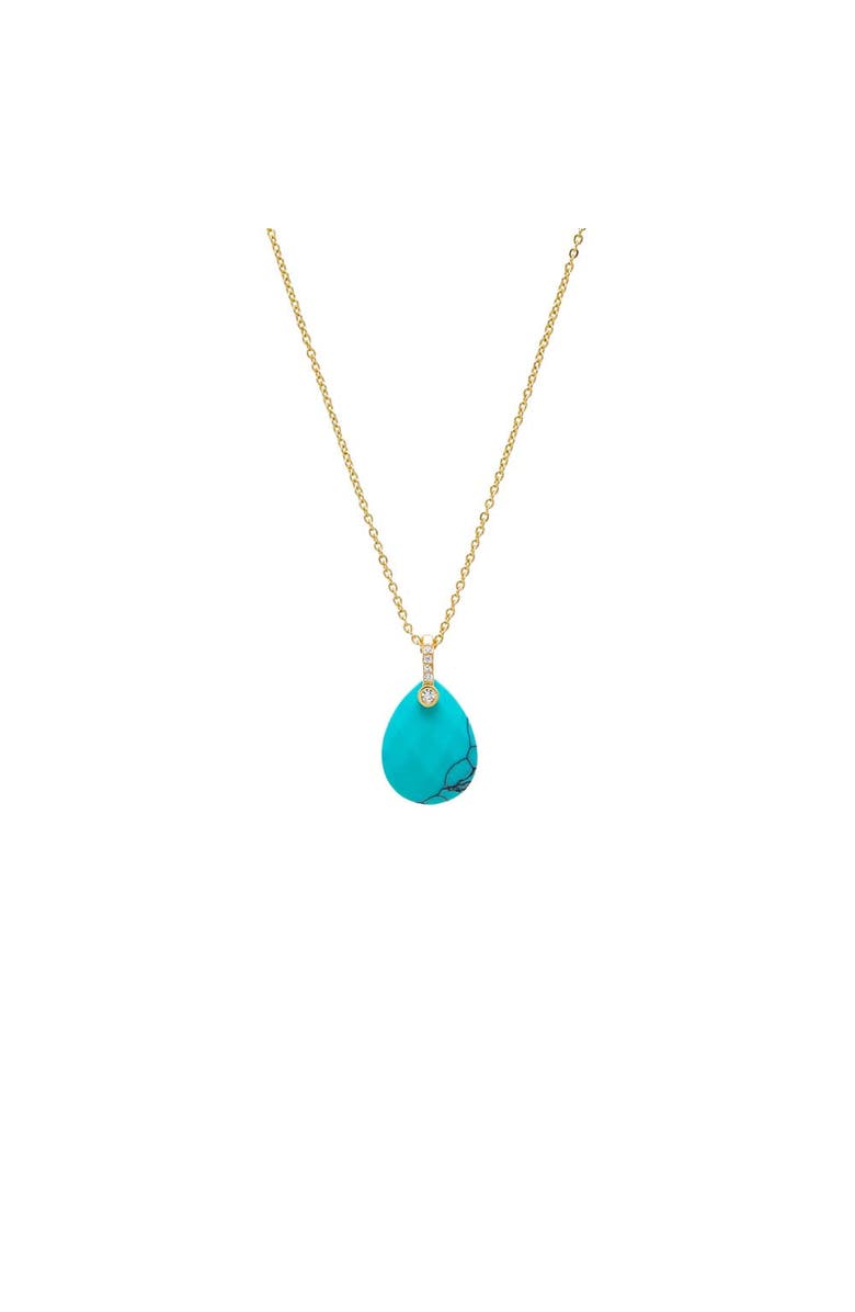 BY ADINA EDEN Pave Teardrop Natural Stone Pendant Necklace, Main, color, Turquoise