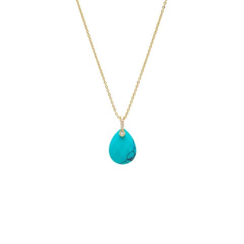 Pave Teardrop Natural Stone Pendant Necklace