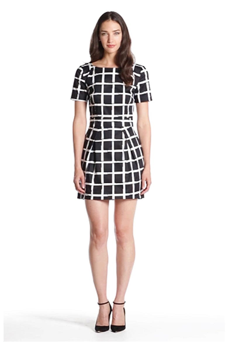 Print Fit & Flare Dress, Alternate, color, BLACK