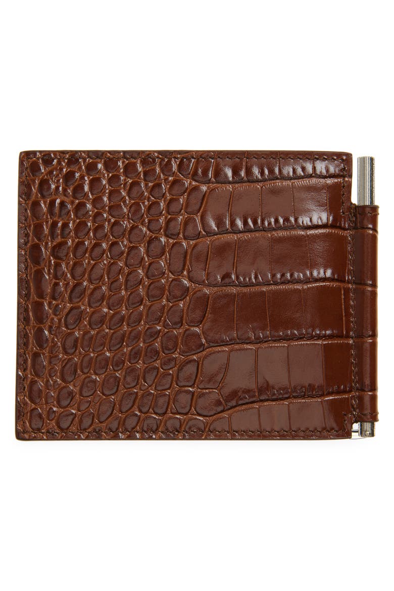 Croc Embossed Leather Bifold Wallet, Alternate, color, CARAMEL
