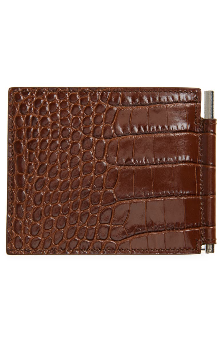 TOM FORD Croc Embossed Leather Bifold Wallet, Alternate, color, Caramel
