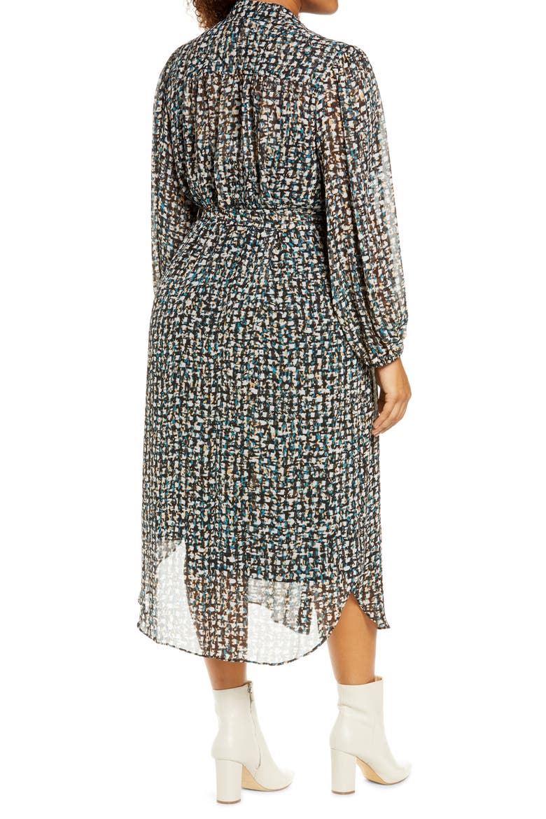 Abstract Print Long Sleeve Shirtdress, Alternate, color, BLACK/ SEA BLUE