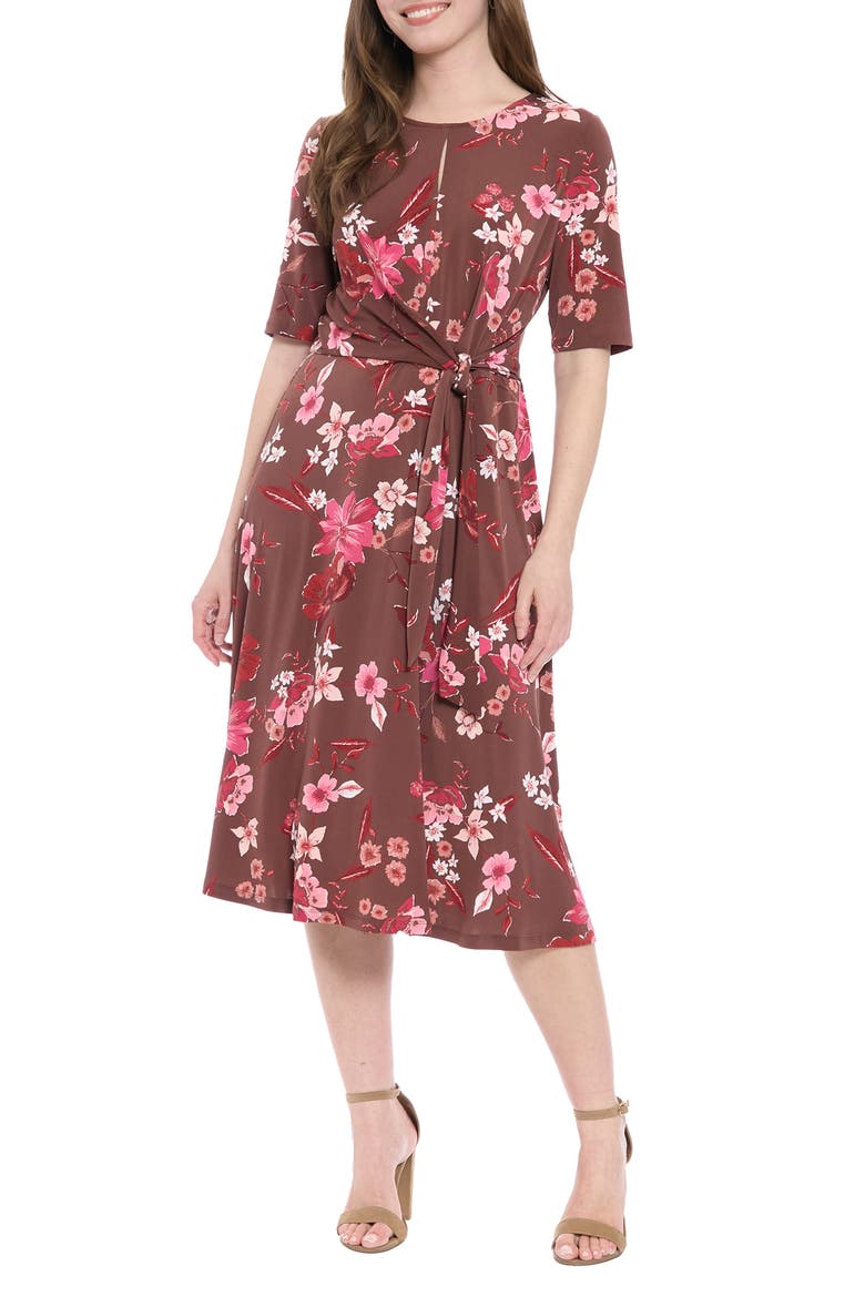 Midi Fit & Flare Dress, Main, color, CHOCO/ CORAL