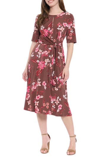 London Times Midi Fit & Flare Dress In Brown